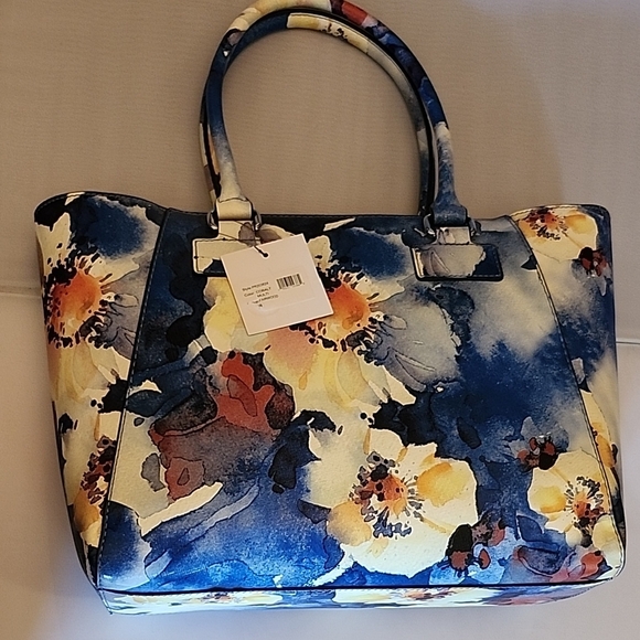 G by Guess Blue and Yellow Floral Tote - Picture 2 of 12